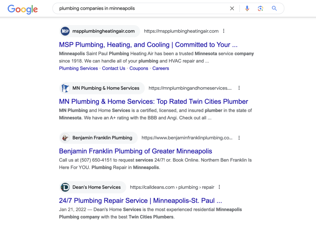 Google Search for plumbing services in [Your City]